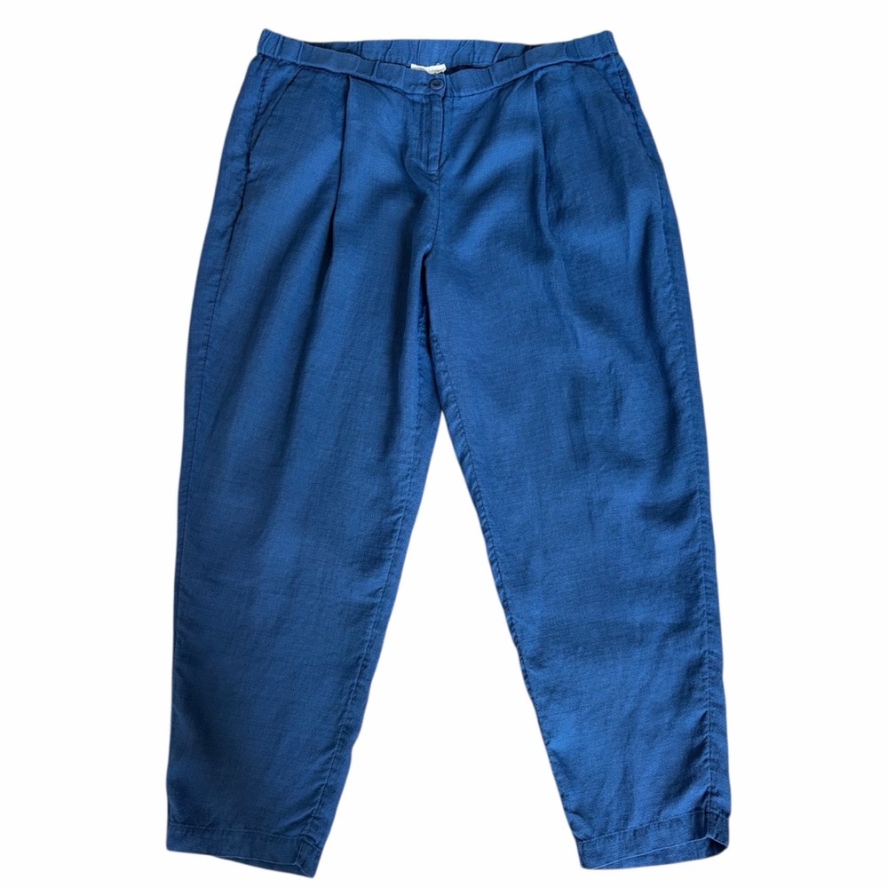 Eileen Fisher Linen Lyocell Pleated Trouser Pants Blue Size Large Coastal Office